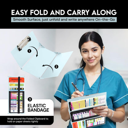 Nursing Clipboard Foldable with Medical Edition Cheat Sheets, 3 Layers Aluminum Foldable Clipboard for Nursing, Notepad for Students, Nursing School Essentials (Mint)