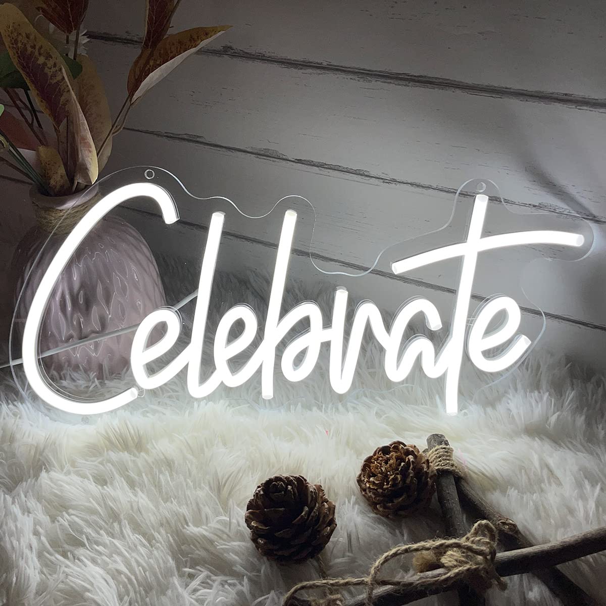 Neon Sign The Celebrate for Wall Decor Custom Light Up Sign Indoor Bedroom Home Decor LED Neon Light Sign Large Backdrop Flex Birthday Wedding Christmas Living Room Business Gift,White 40×18.7 CM