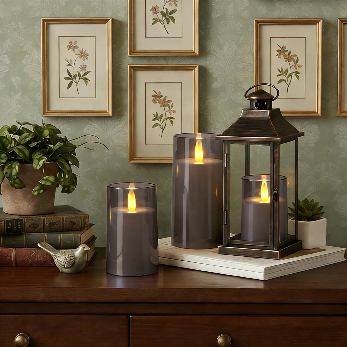 Raycare Flameless Electronic Pillar Candles with Remote Control and Timer- Battery Operated Realistic Flickering LED Fake Candle for Home, Wedding, Valentine's Day Decor, Grey,Set of 3(3"x4"5" 6")