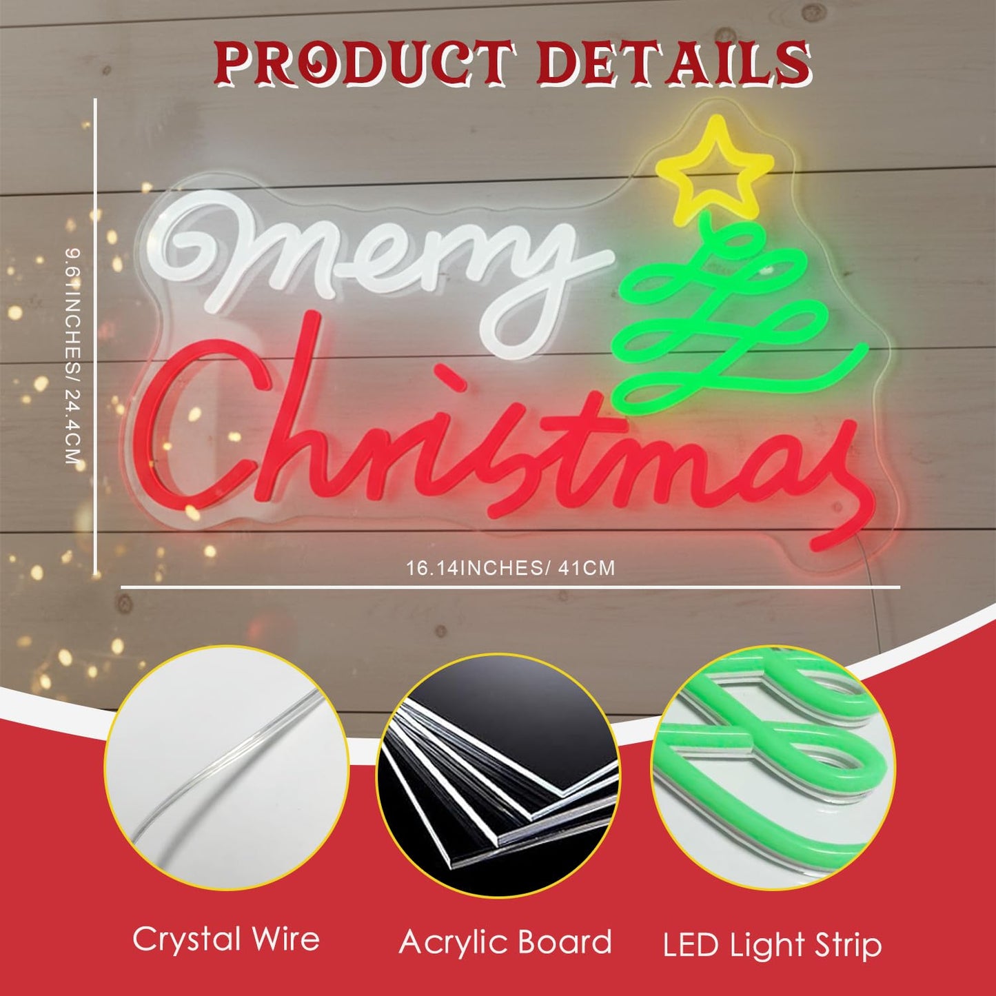 Modern Merry Christmas Neon Sign with Artistic Tree & Star,LED Light Sign for Wall Decor, USB Powered Dimmable Indoor Christmas Window Lights for Home, Bedroom,Party,Bar, Xmas Decorations Gift