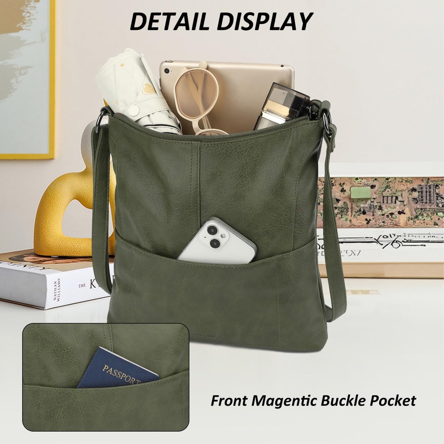 TANTOMI Crossbody Bags Handbags for Women Vegan Leather Purse and Shoulder Bag with Adjustable Shoulder Strap