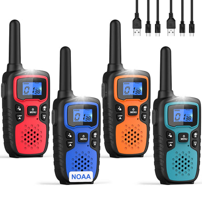 Wishouse Walkie Talkies for Adults Long Range-Rechargeable 4 Pack 2 Way Radios, Hiking Accessories Camping Gear Xmas Birthday Gift for Kids Family with Lamp,SOS Siren,NOAA Weather Alert,Easy to Use