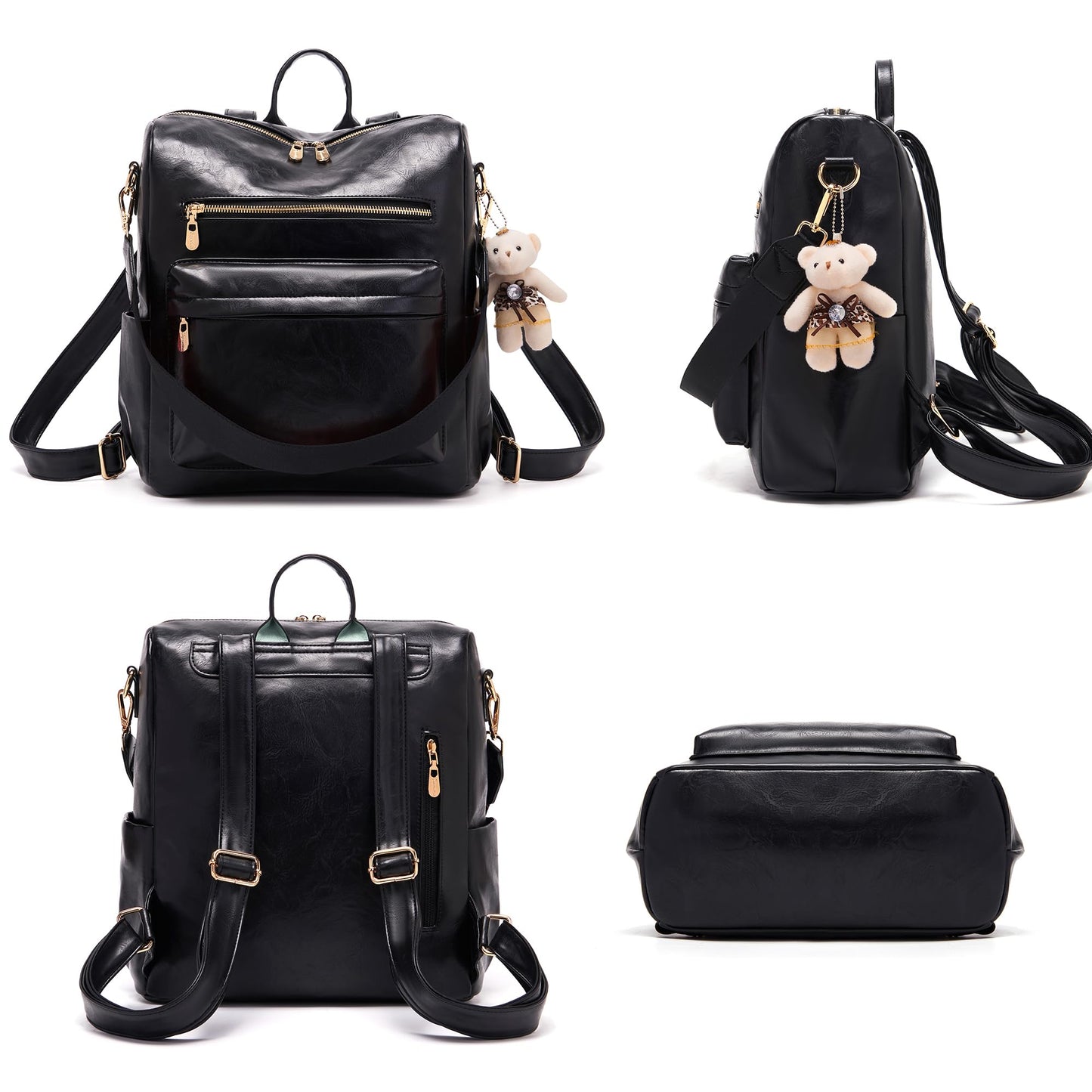 Soperwillton Women Backpack Purse Multipurpose Design Handbags Shoulder Bag PU Leather Travel bag Backpack Set 2pcs
