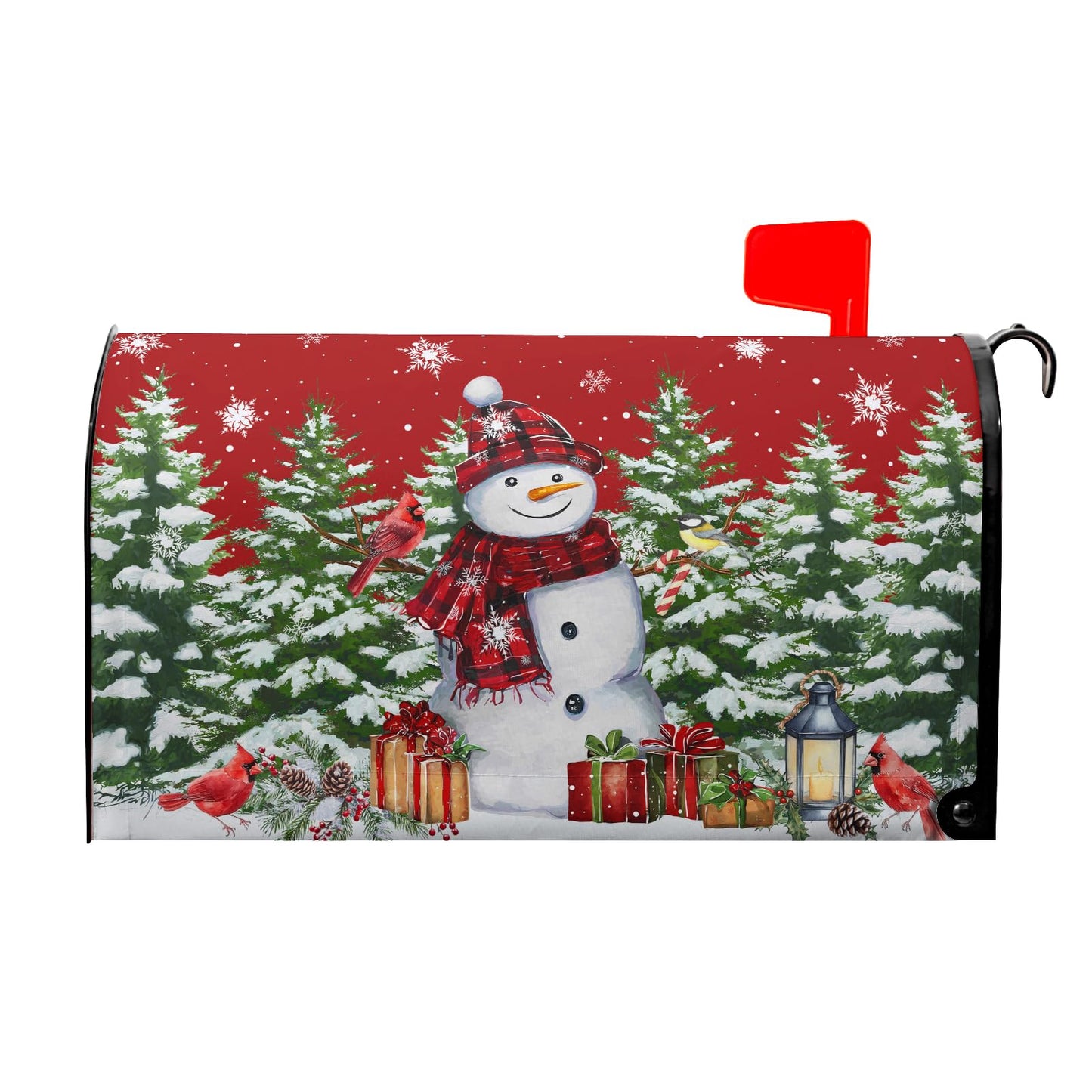 Kawani Christmas Snowman Mailbox Covers Magnetic Standard Size 21"x25.5" Merry Christmas Tree Mailbox Wraps Red Bird Snowflakes Post Letter Box for Holiday Outdoor Decoration