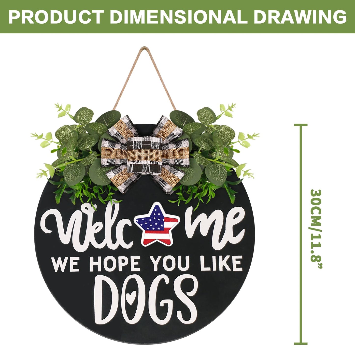 Interchangeable Wooden Seasonal Welcome Sign, Rustic Round Dogs Sign Front Door Wreaths for Home/Wall/Porch Decor, for Easter Spring Summer Fall Halloween Christmas All Season Decorations