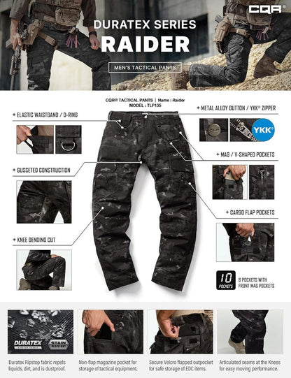 CQR Men's Tactical Pants - Water Resistant Ripstop Cargo Design | Lightweight EDC Hiking Gear