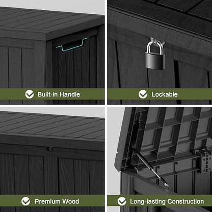 150 Gallon Waterproof Large Resin Deck Box Indoor/Outdoor Lockable Storage Container and Seating for Garden, Pool, and Patio (150 Gallon, Black)