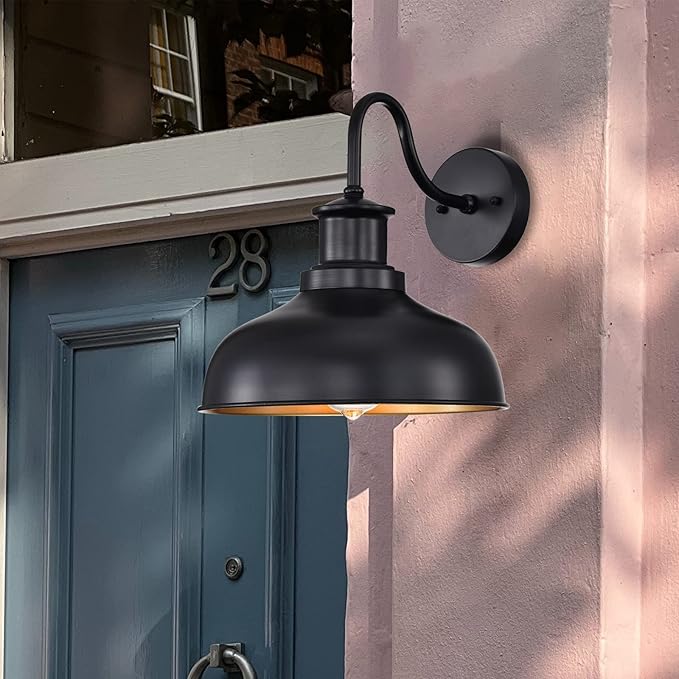 Outdoor Gooseneck Barn Light Outdoor Wall Sconce Farmhouse Rustic Exterior Wall Mount Lights Vintage Outside Lighting Fixture Industrial Black Lantern for Porch Entryway Garage Shed,1 Pack