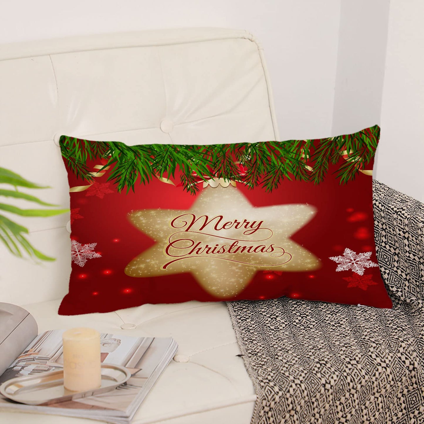 Set of 4 Christmas Pillow Covers 12x20 Inch Xmas Pillow Cases Velvet Throw Pillow Covers Red Gold Winter Holiday Cushion Covers Outdoor Couch Sofa Home Decorations for New Year
