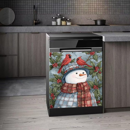 Snowman Dishwasher Magnet Cover - Holiday Kitchen Christmas Decorative, Cardinal Birds Magnetic Dishwasher Cover, Xmas Wreath Decal Dishwasher Magnetic Sticker, 23"x26"
