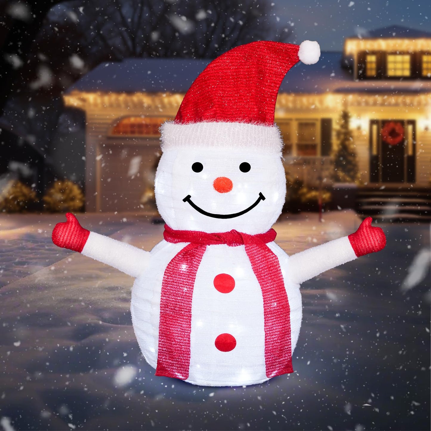 PIXFAIRY Christmas Standing Lighted Snowman Decoration, Battery Operated Light-Up Christmas Decorations for porches, lawns, Yards, Indoor and Outdoor (2.75ft)