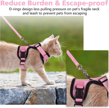 Dooradar Cat Harness and Leash Set, Escape Proof Safe Adjustable Kitten Vest Harnesses for Walking, Easy Control Soft Breathable Mesh Jacket with Reflective Strips for Cats, Pink, M