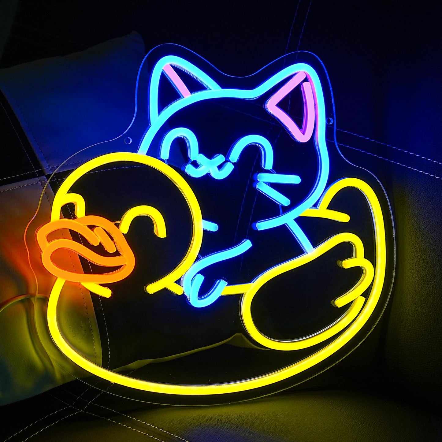 LULANMP Cat Neon Sign for Wall Decor Duck Neon Light Animal LED Neon Sign USB Powered LED Neon Light for Bedroom Zoo Pet Shop Cat House Decoration(13.5"*12.9")