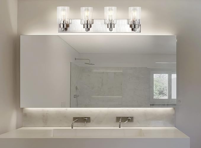 JONATHAN Y JYL7558A Irving 27.75" 4-Light Modern Contemporary LED Vanity Light Glam Transitional 2700K 9W Bulbs Included Bathroom Hallway Living Room Bedroom Mirror Cabinet, Nickel