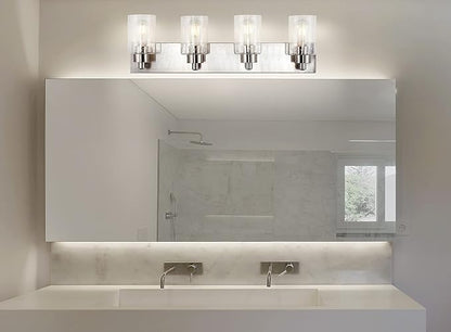 JONATHAN Y JYL7558A Irving 27.75" 4-Light Modern Contemporary LED Vanity Light Glam Transitional 2700K 9W Bulbs Included Bathroom Hallway Living Room Bedroom Mirror Cabinet, Nickel