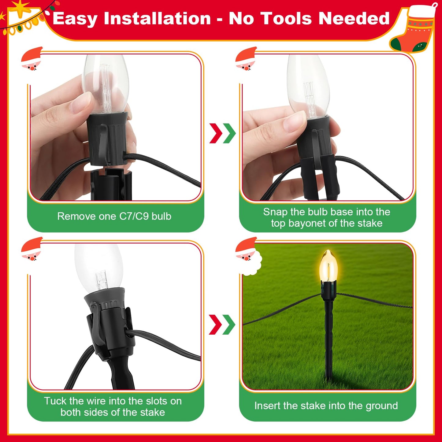 60 Pcs 7.5 Inch Christmas Light Stakes, Christmas Yard Stakes for C7 C9 Christmas Lights, Garden Path Walkway Holiday Decorations(Black)