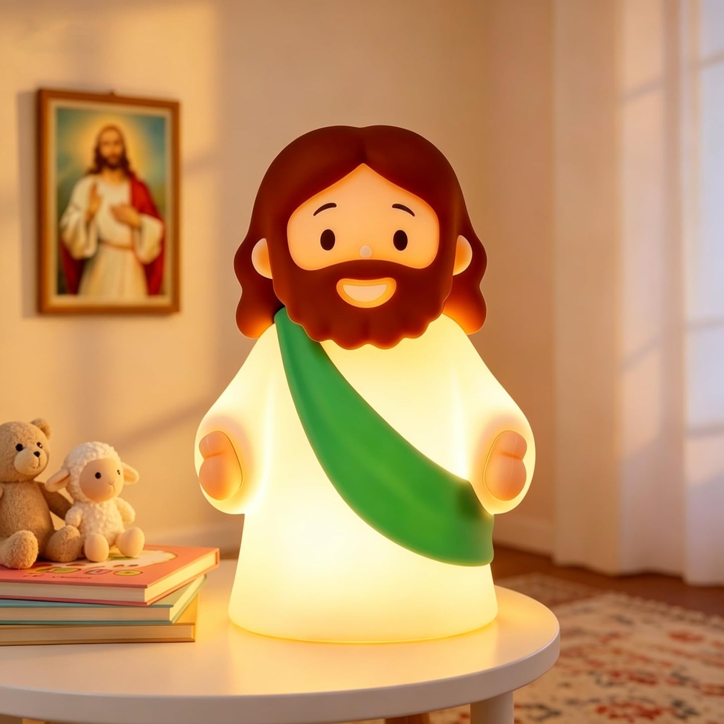 magical JD Little Jesus Night Light, Mini Silicone Jesus Lamp, Dimmable Rechargeable Touch Bedside Lamp for Nursery & Kids, Ideal Religious Gift for Christmas, Easter and Baptism (Green)