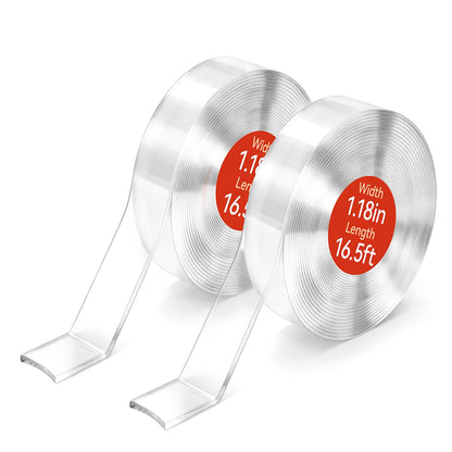 Comix Double Sided Tape Heavy Duty, 1.18" x 197"(16.4ft), Removable Washable Nano Tape, Residue-Free, Multipurpose Reusable Gel Mounting Tape, 2 Rolls