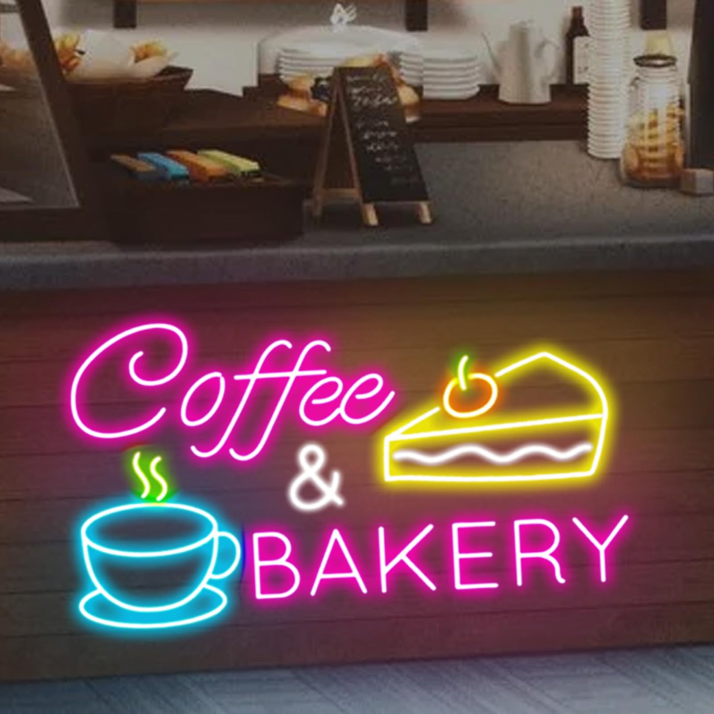 Coffee & Bakery Neon Sign, Open Cake Bakery And Coffee Shop Neon Light,Cake Bakery Wall Decor for family party birthday, kitchen coffee bar dhop restaurant hotel decoration weddings & retail decor