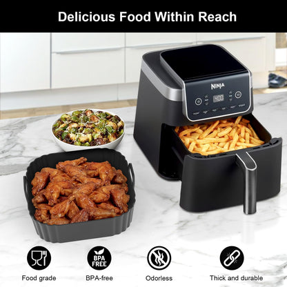 Square Silicone Air Fryer Liners 2 Pack, Compatible with Ninja AF141 181, 8.5 Inch Air Fryer Liners for COSORI 5-6.5 QT, Reusable Silicone Basket, Air Fryer Accessories