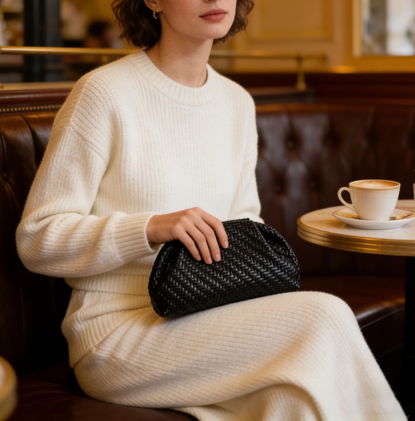 Aritenation Woven Clutch Purses for Women Evening Bag Elegant Ruched Dumpling Clutch PU Leather for Party Wedding
