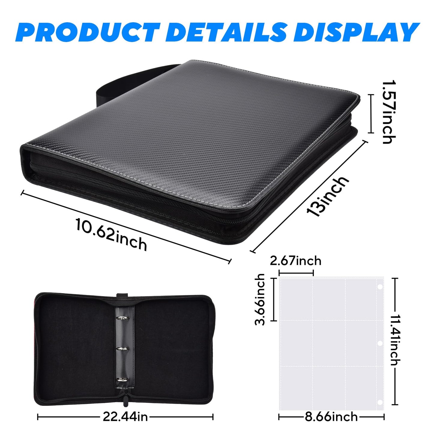 ULLTOON Portable 9-Pocket Trading Card Binder, Holds 1080 Cards with 60 Removable Double-Sided Sleeves, Baseball Card Binder Card Storage Organizer Album for Boys, Girls, Sports & Game Cards