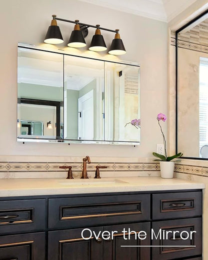 FEMILA Bathroom Vanity Light, 4-Lights Bathroom Light Fixtures Over Mirror, Modern Wall Mounted Lamp, Hammered Metal Shade, 4FG59B-4W BK