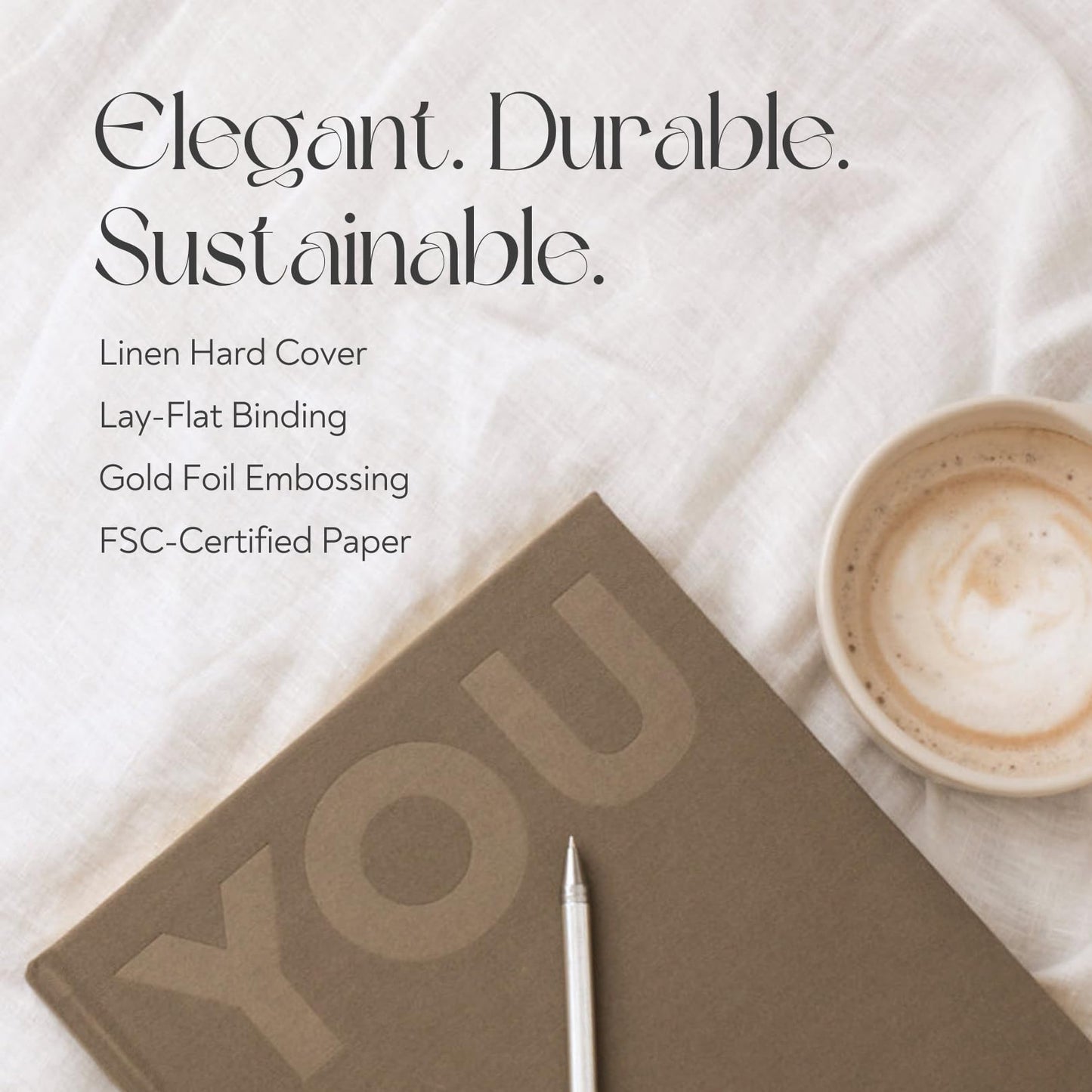 YOU – The Well-being Journal by Olive + Page – 6-Month Guided Self Care Journal with Gratitude Prompts, Daily Planner, Habit Tracker, and Reflection – Undated Wellness Journal – Linen Gold Foil Cover (Sand)