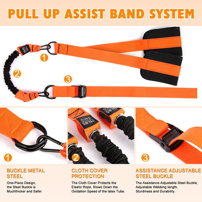Pull Up Assistance Bands Set,3 Heavy Duty Pull-Up Bar Resistance Bands,Adjustable Weight/Height,Training Equipment with Handle and Foot Rest Unisex for Home & Gym/Muscle/Strength Training（Orange）