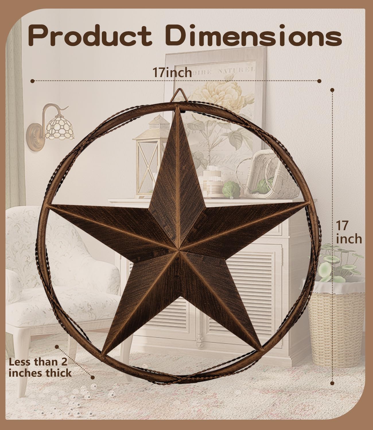 Ontrip 17.5" Metal Barn Star Wall Decor, Rustic Western Lone Star Metal Wall Art, Powder-Coated Iron, Indoor/Outdoor Porch Patio Fence Fireplace Farmhouse Decor, Housewarming Gift