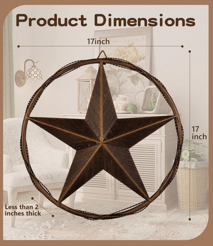 Ontrip 17.5" Metal Barn Star Wall Decor, Rustic Western Lone Star Metal Wall Art, Powder-Coated Iron, Indoor/Outdoor Porch Patio Fence Fireplace Farmhouse Decor, Housewarming Gift