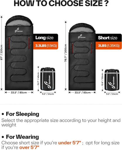 Sportneer Wearable Sleeping Bag - Walkable Design with Arm Zippers | Waterproof & Compact for Camping, Travel, and Stadiums