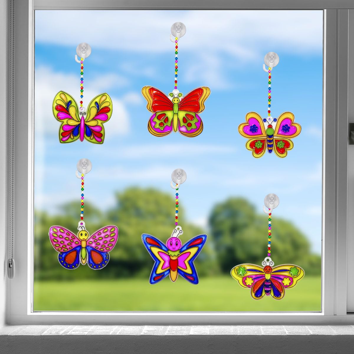 30 Sets Suncatcher Kit Butterfly Suncatchers Window Art Paint Sun Catcher DIY Craft Kits Butterfly Suncatcher Kit for Outdoor Spring Summer Decoration Home Activity Art Project Birthday Party Favors