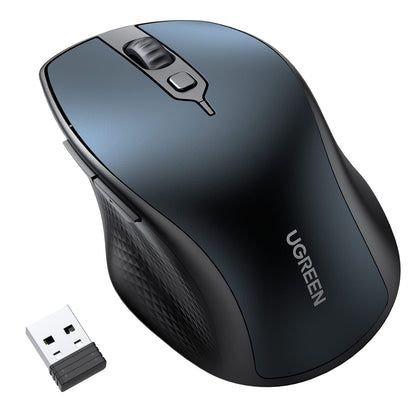 UGREEN Wireless Ergonomic Bluetooth 5.0 Mouse for Laptop, 2.4G Cordless Mouse with USB Receiver, 1000/1600/2000/4000 DPI, 5 Buttons Silent Mice for MacBook, PC, Desktop, Chromebook, Black