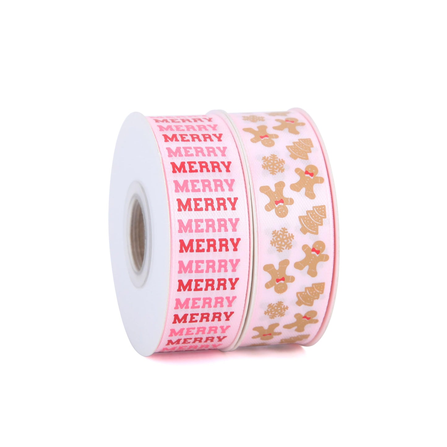 Meseey Gingerbread Ribbon 7/8 Inch 20 Yards Pink Merry Christmas Candy Cane Craft Ribbon for Gift Wrapping Wreath Bow DIY Crafts Supplies