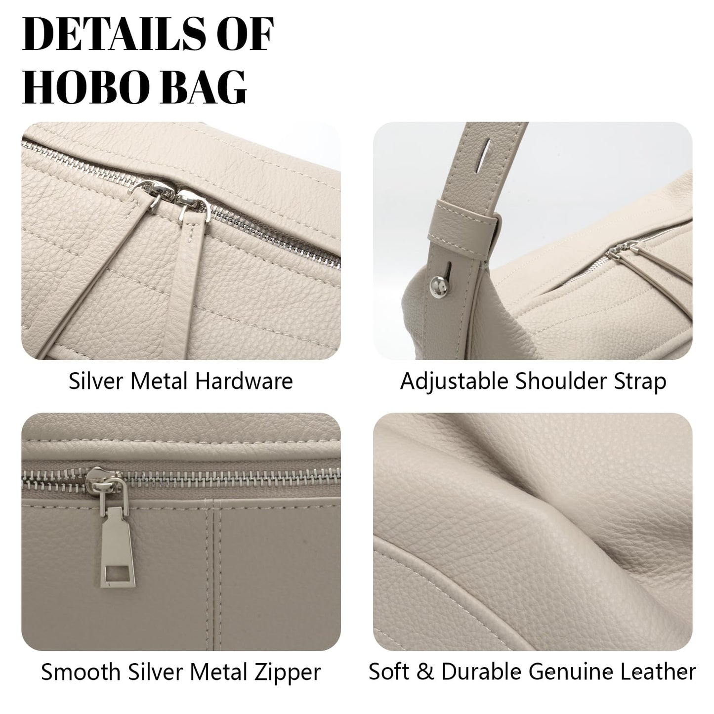 Genuine Leather Hobo Bags for Women Soft Real Leather Shoulder Hanbags Leather Trendy Crossbody Purses with Adjustable Strap (White)
