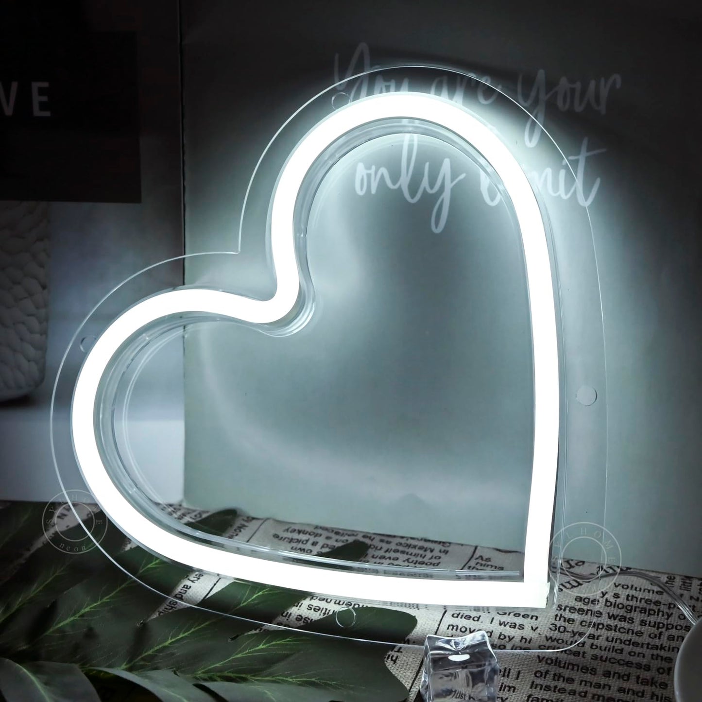 SYLHOME Heart Led Neon Light Sign Battery Operated or USB Powered Bedroom Wedding Wall Sign Decor Valentines Day Birthday Christmas Gifts USB 7.87" X 7.28" Cold White