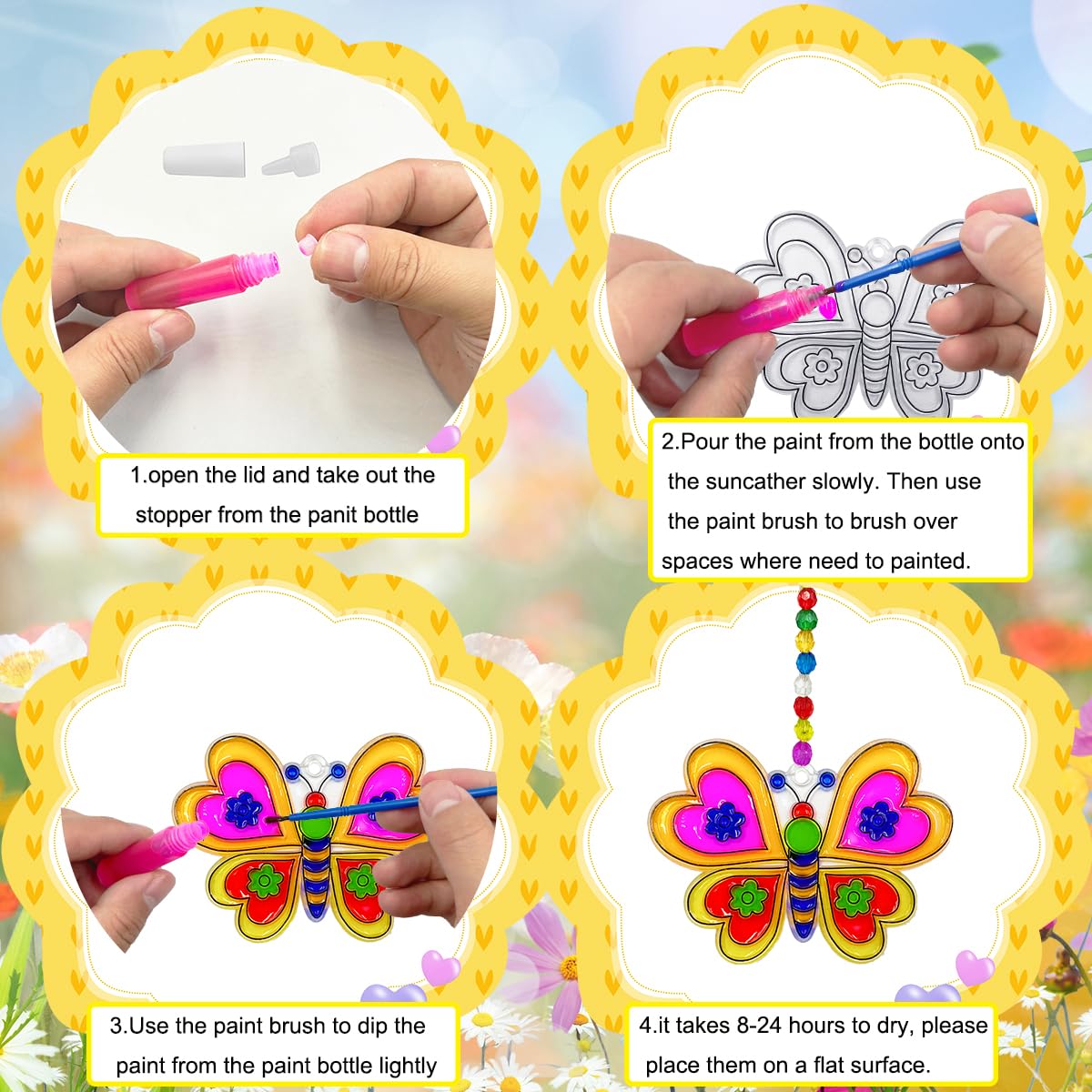 30 Sets Suncatcher Kit Butterfly Suncatchers Window Art Paint Sun Catcher DIY Craft Kits Butterfly Suncatcher Kit for Outdoor Spring Summer Decoration Home Activity Art Project Birthday Party Favors
