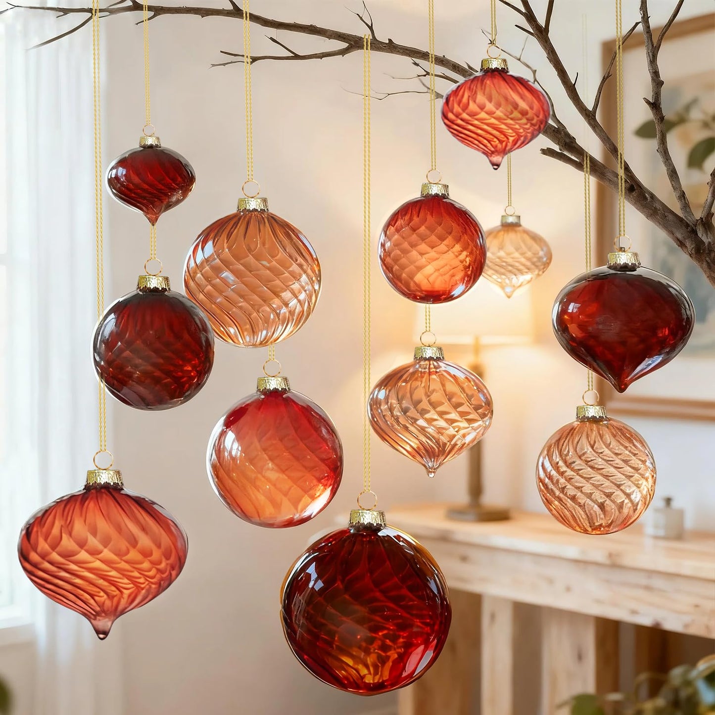 OuMuaMua Brown Christmas Ornaments for Tree, 12 Pcs Christmas Hanging Decorations Neutral Glass Ball Ornaments for Xmas Tree Home Winter Holiday Party Decorations