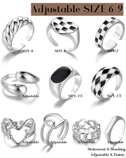 FAXHION 12PCS Gold Stackable Rings Set for Women, 18K Gold Plated Open Stacking Knuckle Ring, Adjustable Chunky Signet Band Statement Ring for Gift
