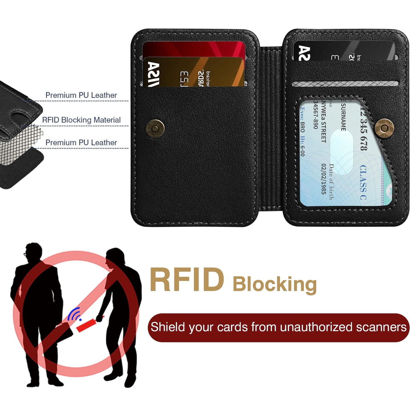 LOHASIC Magnetic wallet for iPhone 12/13/14/15/16/17 Pro/Pro Max/Plus – 10+ Cards MagSafe Wallet,Bi-Fold Detachable magnetic phone wallet/Card Holder, RFID Blocking, PU Leather, Black