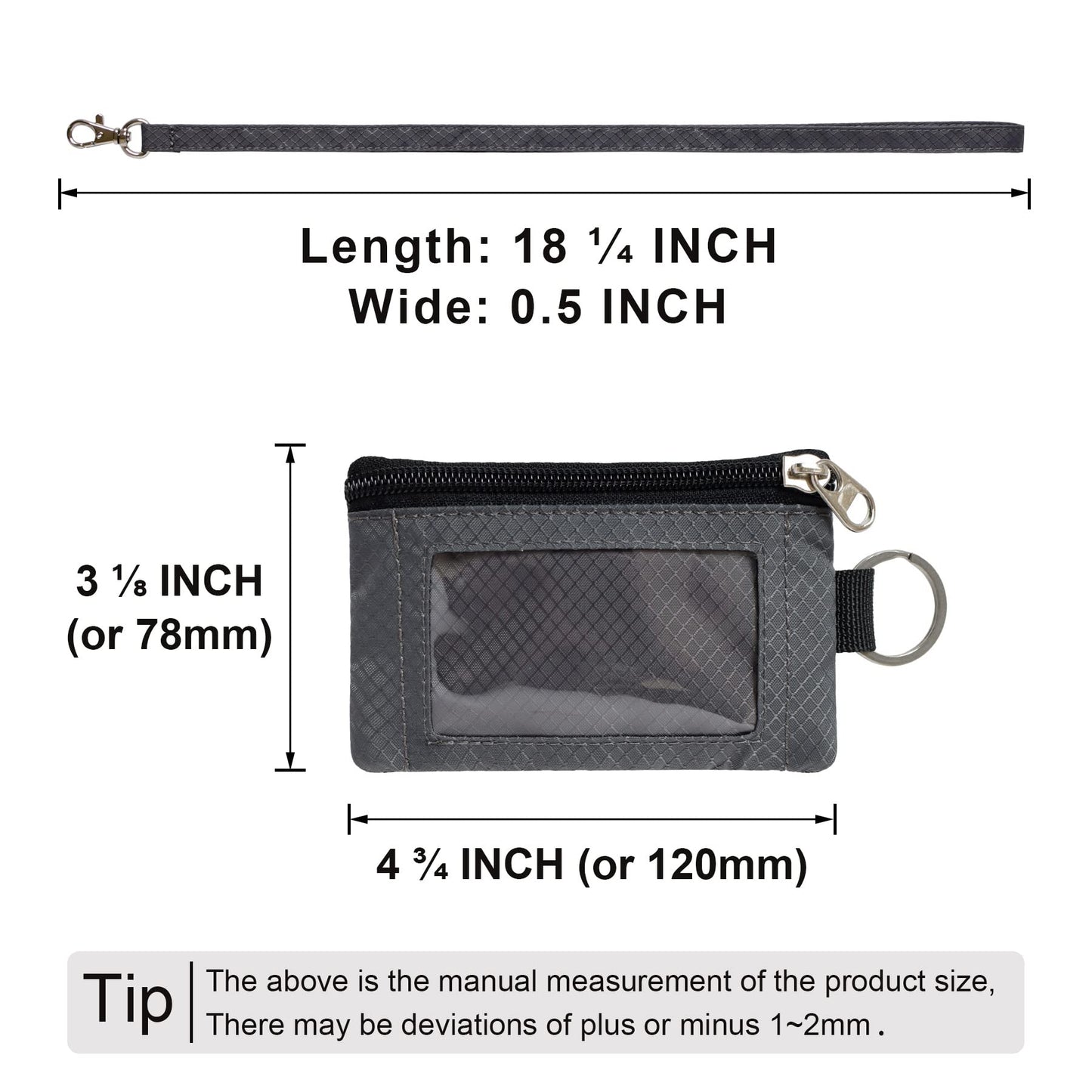 CHENSPRX Minimalist RFID Blocking Small Wallet with ID Window,WaterResistant Zip Id Case Wallet with Lanyard Keychain for Cards,Cash,Travel,Women,Men (DarkGrey)