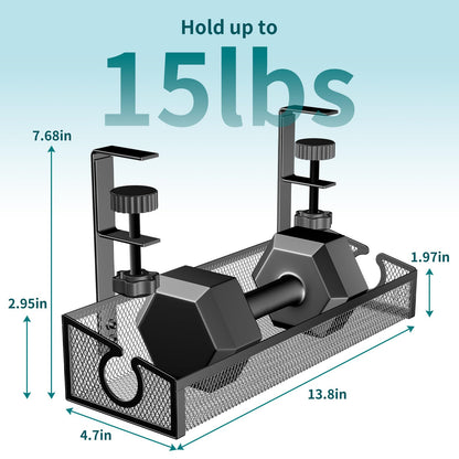 Under Desk Cable Management Tray Black, No Drill Desk Cable Wire Management Organizer with Clamp, PC Cord Organizer Accessories & Workspace for Office, Home