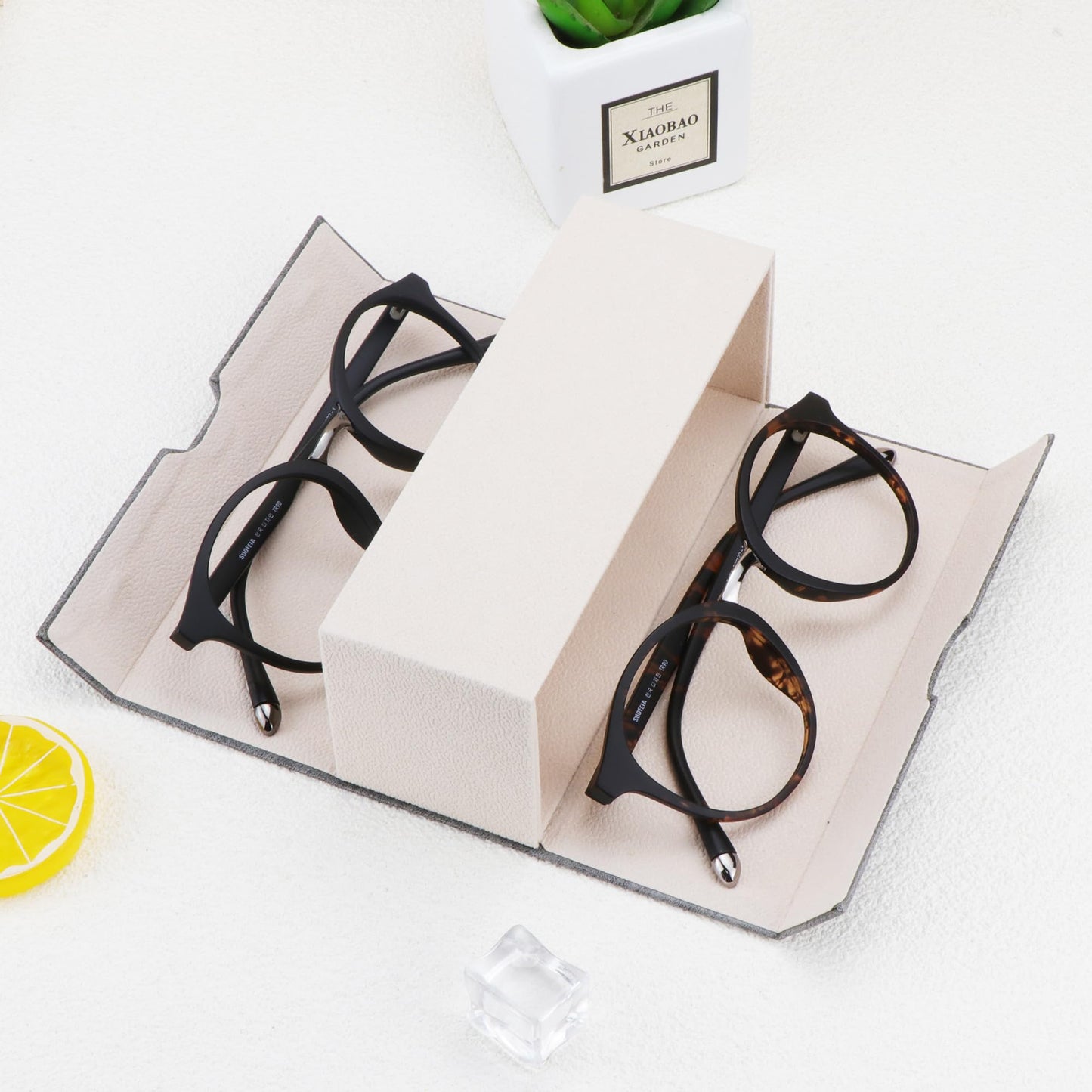 LifeArt Eyeglass Case Hard Shell, Two Pairs of Glasses Can Be Placed, Fashionable and Portable PU Leather(Grey)