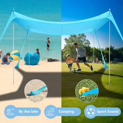 WILDPATH Beach Tent Sun Shelter 10 x 10FT with 8 Sandbags, UPF 50+ Protection Beach Shade Canopy, Eazy Up Portable Canopy Tent for Sun, Camping, Fishing, Backyard