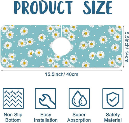 Cute Daisy Sink Faucet Absorbing Mat White Daisies Super Absorbent Fast Drying