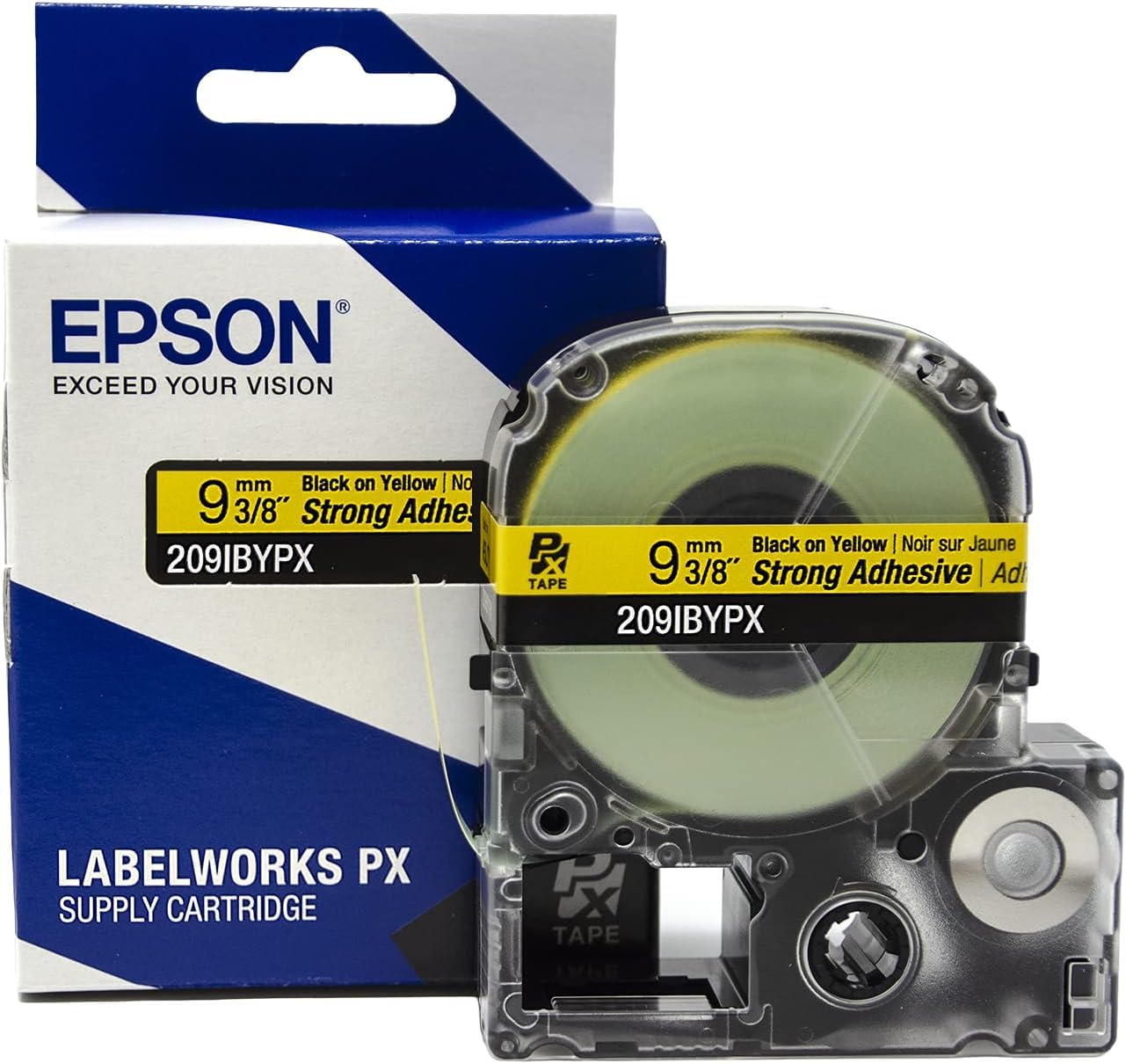 Epson LABELWORKS 209IBYPX-5PK Genuine PET (Polyester) Tape Cartridge - Black on Yellow Label Maker Tape, Strong Adhesive - 3/8" (9MM) Wide, 30' - 5 Pack