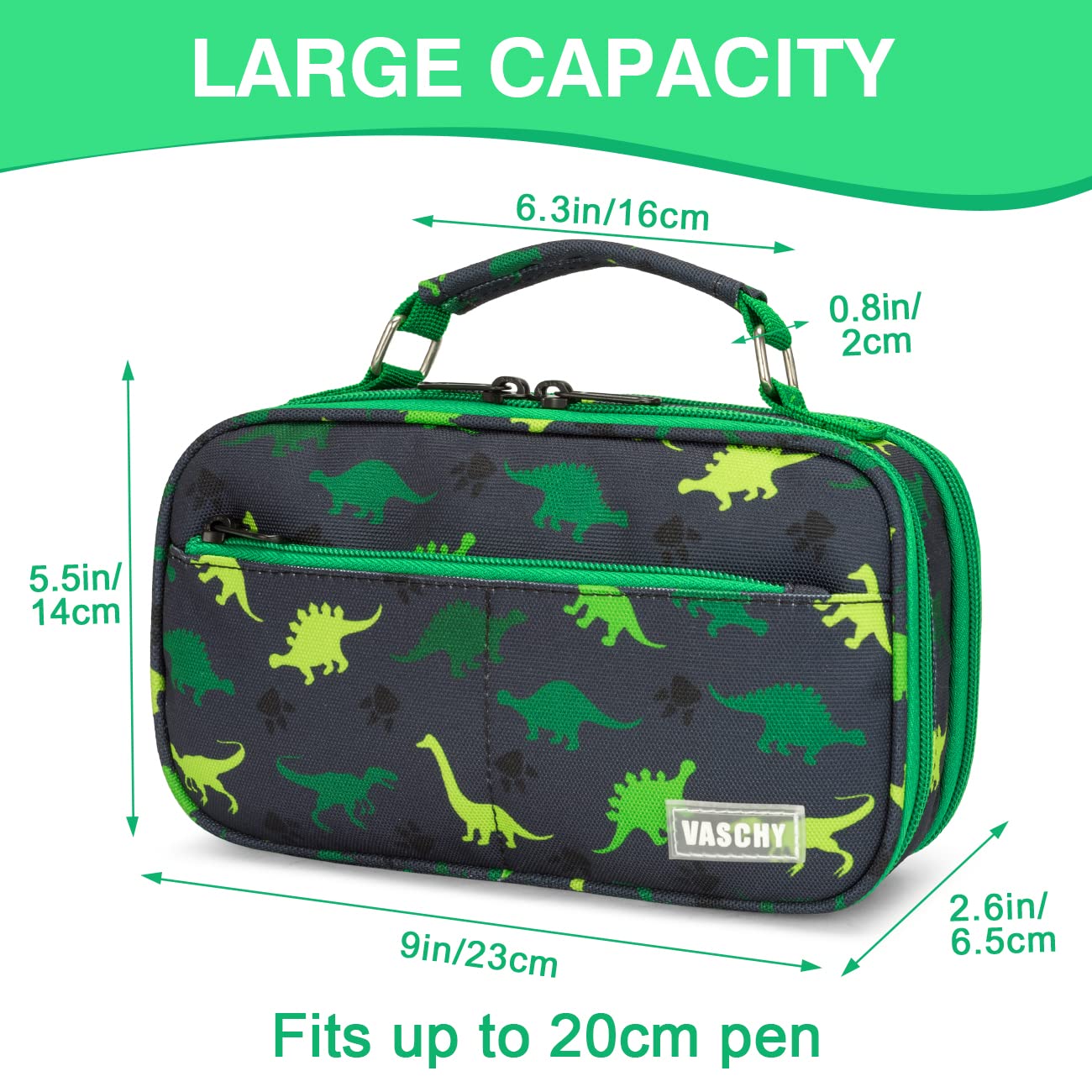 VASCHY Pencil Case for Boys, Aesthetic Kawaii Large Pencil Pouch Stationary Pencil Bag/Box for Preppy Kids, Pen Organizer Holder School Supply Black Dinos
