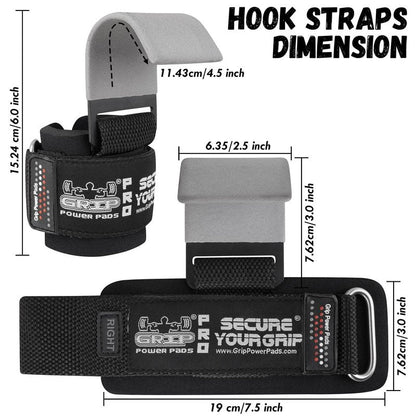 Weight Lifting Hooks Heavy Duty PRO Lifting Wrist Straps Deadlift Straps Power Lifting Grips Weightlifting Gym Gloves Men & Women (Gray, Men-Wrist Size Large)
