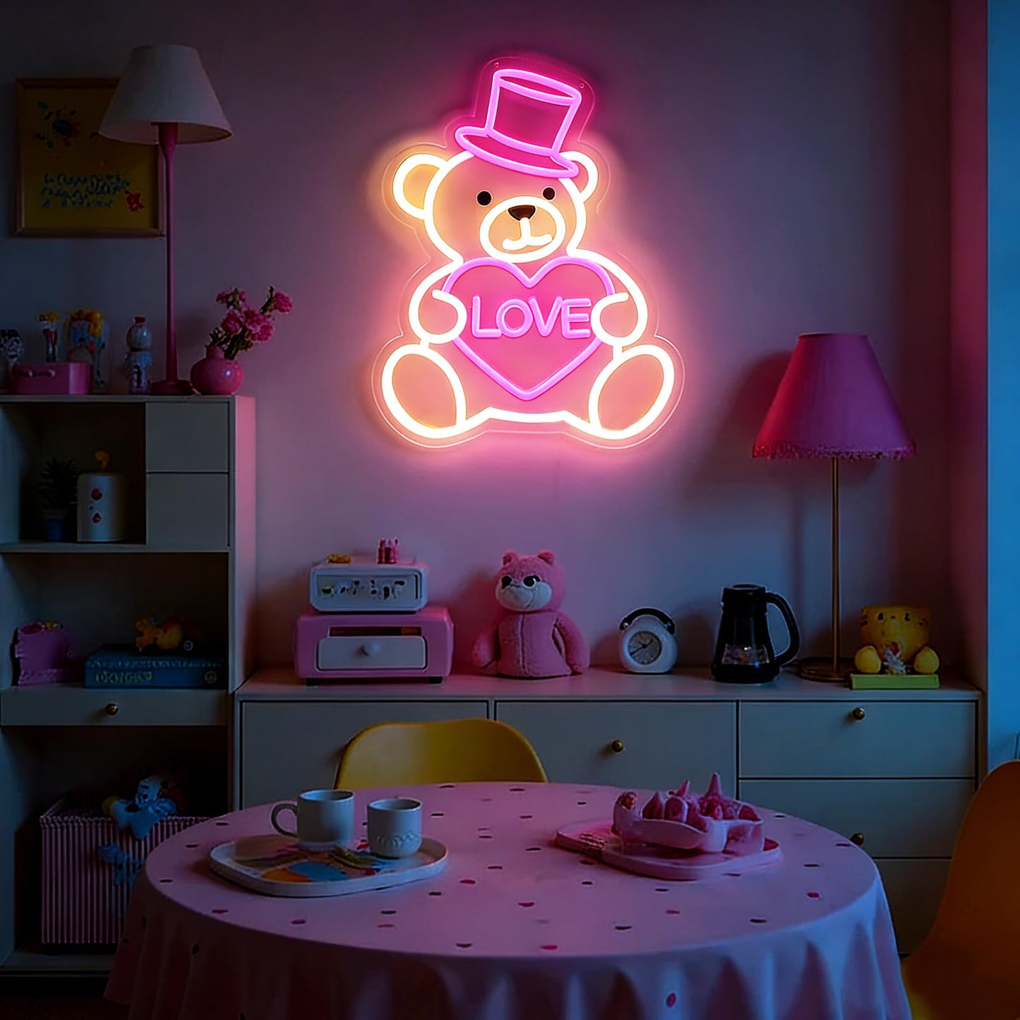 RumonZS 15" Valentines Day Cute Bear Neon Sign Pink Love Heart Neon Light for Wall Decor Dimmable USB Led Sign Bear Neon Lights Bedroom Wedding Anniversary Decor Birthday Gift for Girlfriend
